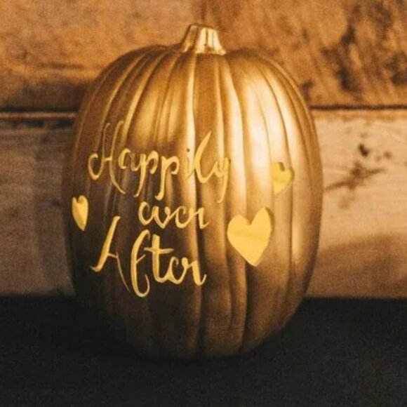 Gold Decorative Happily Ever After Pumpkin with Heart Accents - Picture 1 of 1